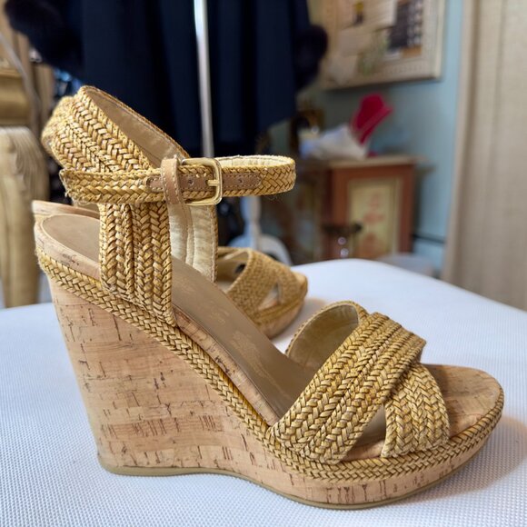Stuart Weitzman Minx Stappy Wedges Shoes with Cork and Raffia Size 7 - Picture 16 of 16